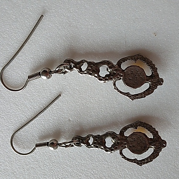 Vintage 80s Silver and Yellow Dangle Earrings - Picture 4 of 5